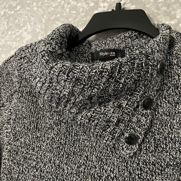 Style & Co Gray Marled Button Cowl Neck Tunic Sweater - Size Petite Medium (PM) - Picture 4 of 6